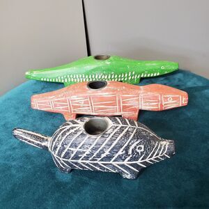 3 Vintage Pottery Barn Hand Carved Animal Candle Holders Philippines Home Decor